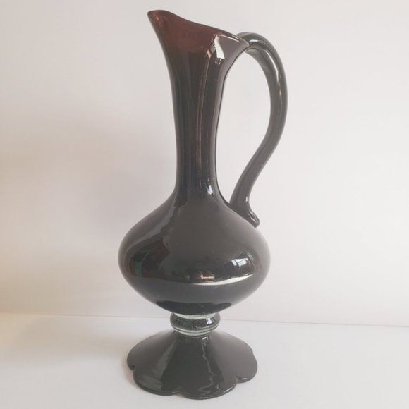 Midcentury Purple  Murano Style Glass Amphora Vase Pitch - Picture 3 of 15